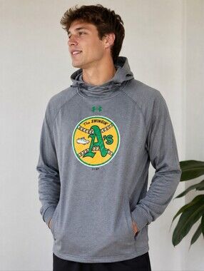 Under Armour Gray and Green Oakland Swingin' A's Hoodie
